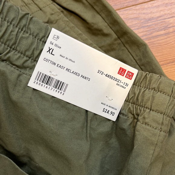 Uniqlo Mens cotton easy relaxed pants XL olive green NWOT - Picture 2 of 3